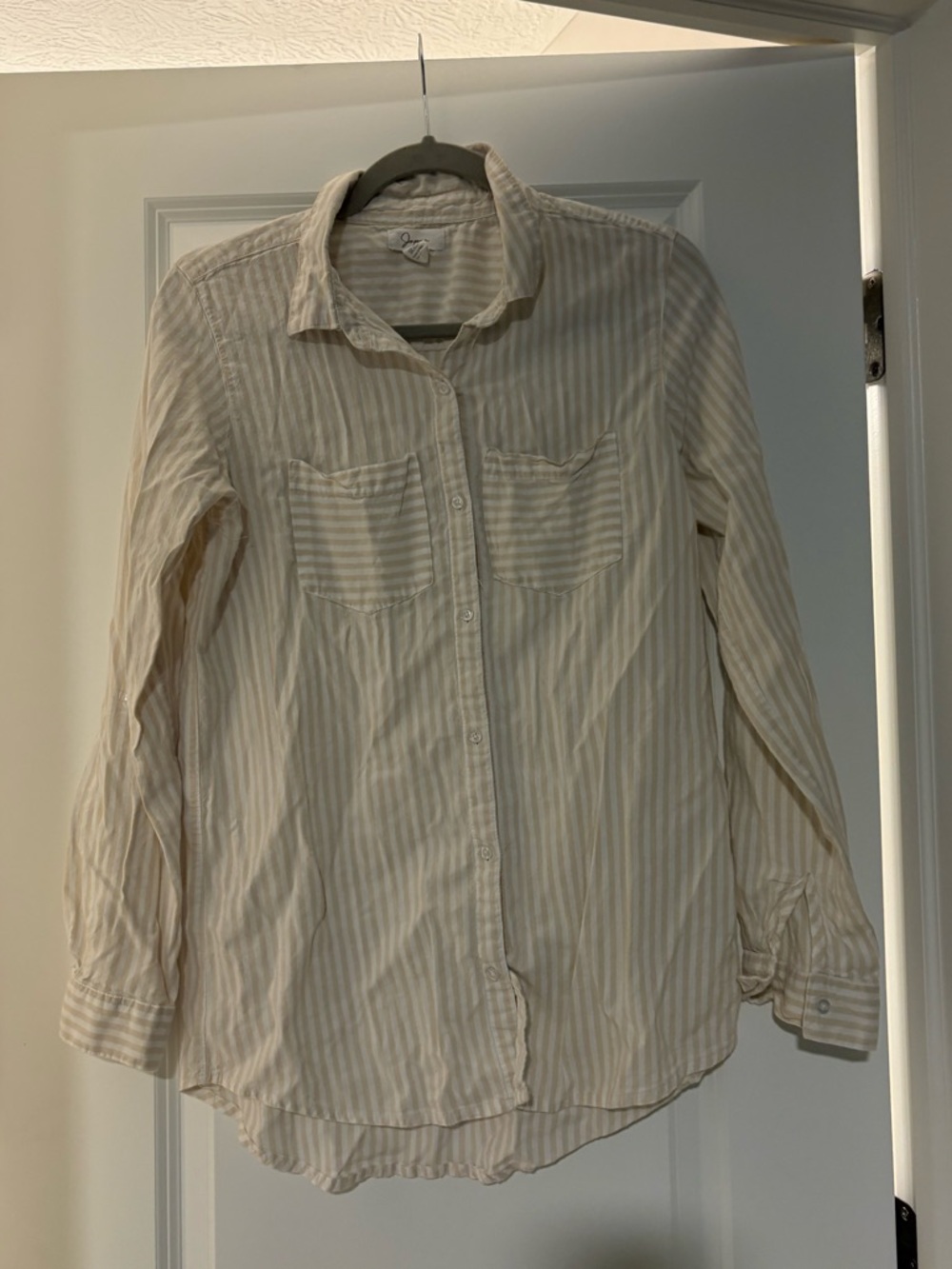Japna Cream & White Striped Button Down Blouse Size Large